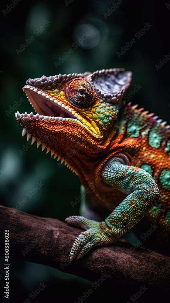 chameleon of various colors on the branch chameleon of various colors on the branch