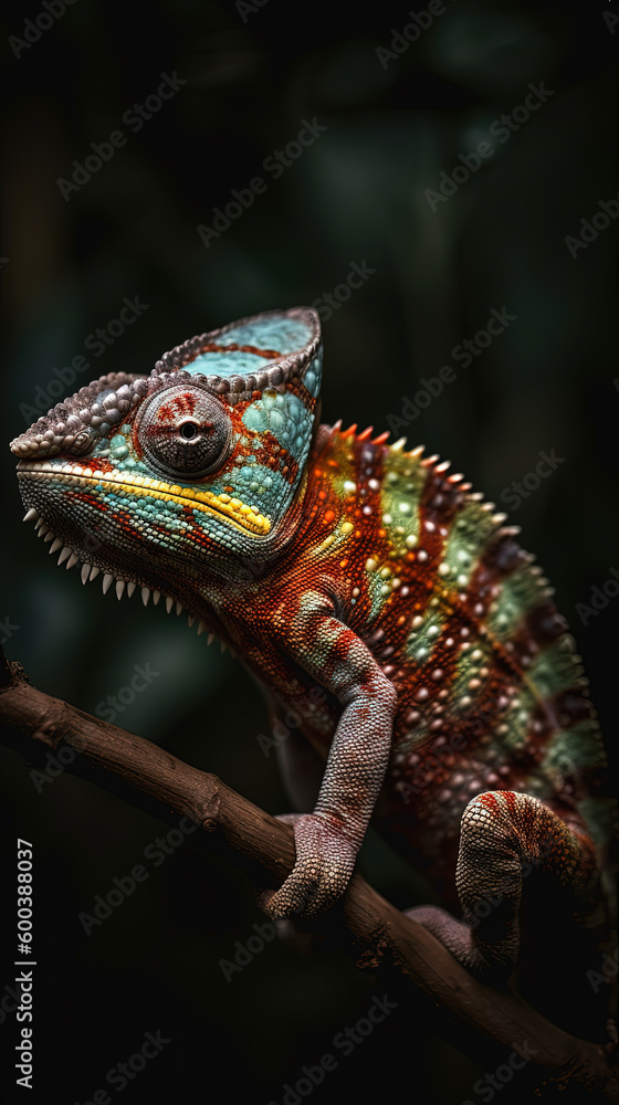 chameleon of various colors on the branch chameleon of various colors on the branch