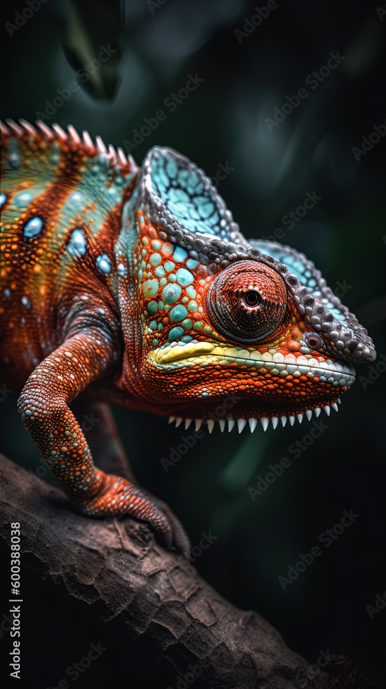 Obraz premium chameleon of various colors on the branch