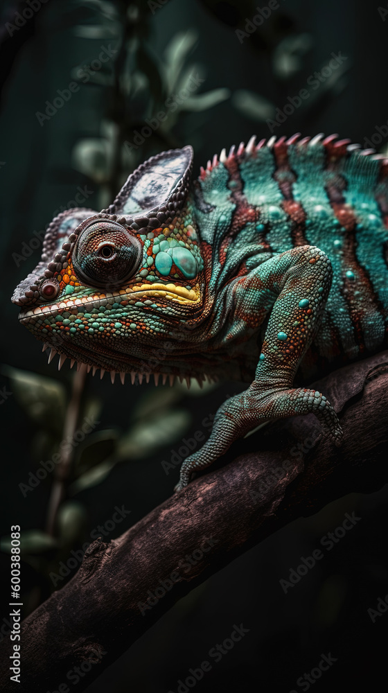 Obraz premium chameleon of various colors on the branch