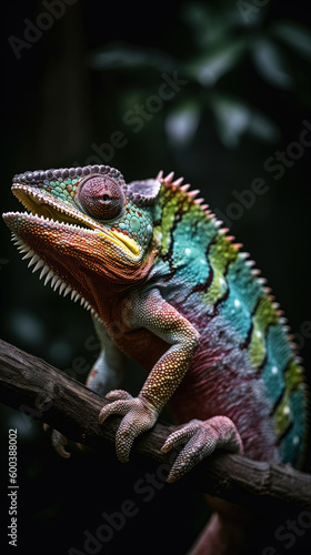 chameleon of various colors on the branch
