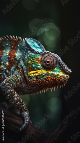 chameleon of various colors on the branch