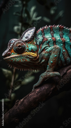 chameleon of various colors on the branch