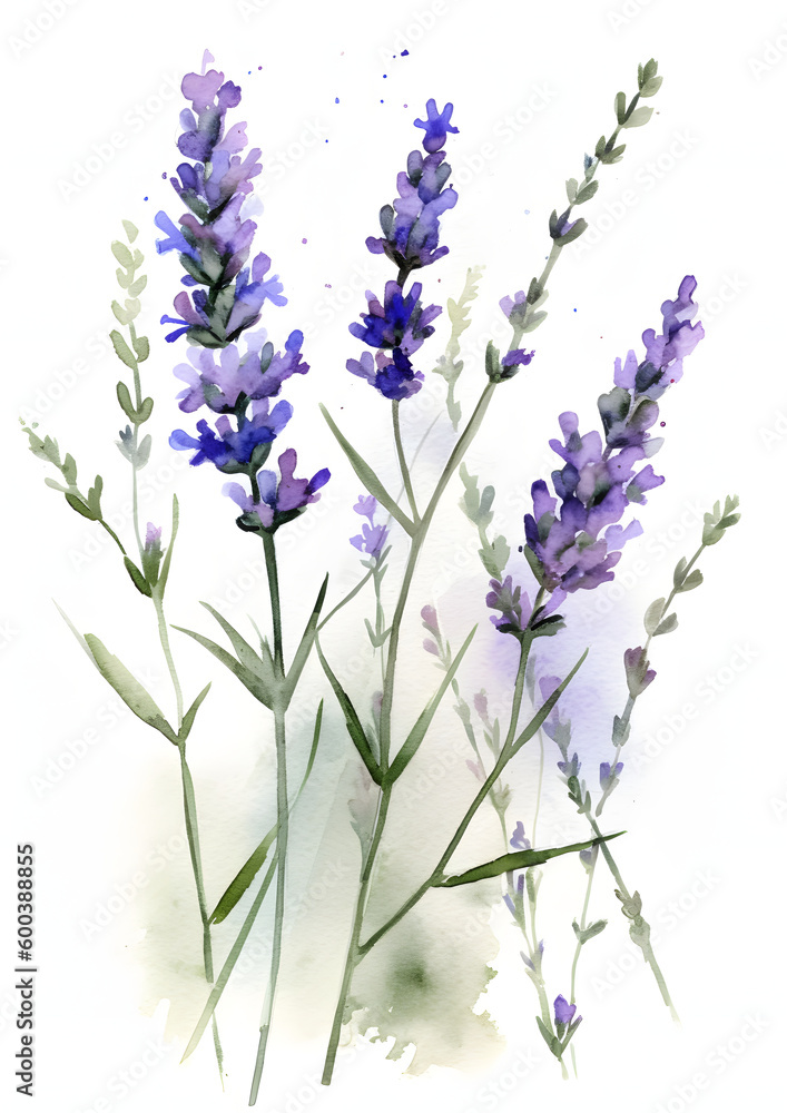 Obraz premium Delicate Watercolor Painting of Lavender Flowers: An Artistic Floral Still Life, Detailed