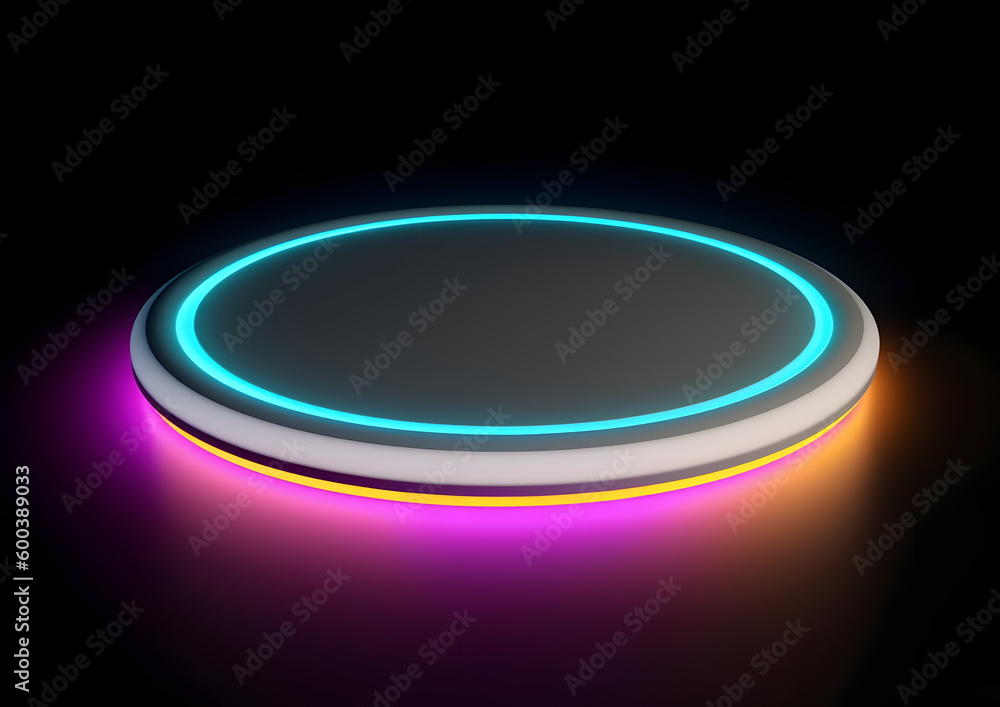 Obraz premium Glowing neon white podium on dark background