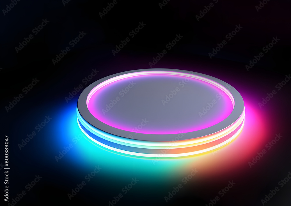 Glowing neon white podium on dark background Glowing neon white podium on dark background