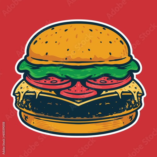 Burger - Cartoon style colorful vector illustration. Fast food icon concept isolated.