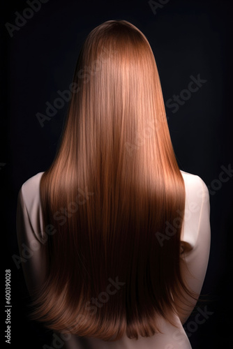 Long healthy female hair viewed from the back, Generative AI