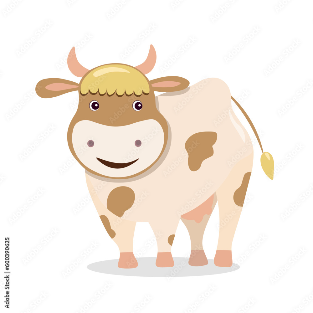 Cow brown and white funny cartoon image kids illustration farm anilmals. Cow brown and white funny cartoon image kids illustration farm anilmals.