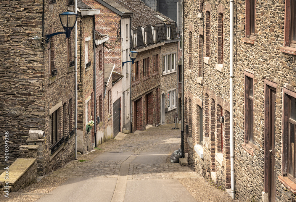 Fototapeta premium Old picturesque street in the city of La Roche en Ardenne, a popular tourist destination in belgian Ardennes