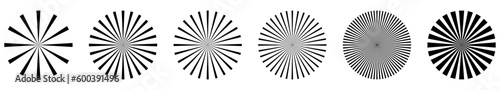 Set of sunburst elements. Radial stripes. Vector illustration isolated on white background