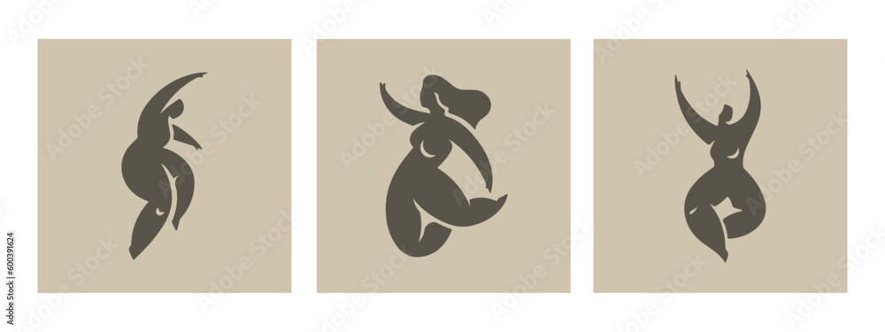 Abstract art of dance chubby female silhouettes set Matisse inspired contemporary style vector illustration Abstract art of dance chubby female silhouettes set Matisse inspired contemporary style vector illustration