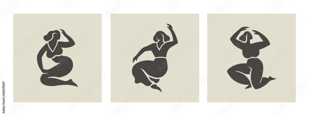 Abstract art of chubby female silhouettes set Matisse inspired contemporary style vector illustration