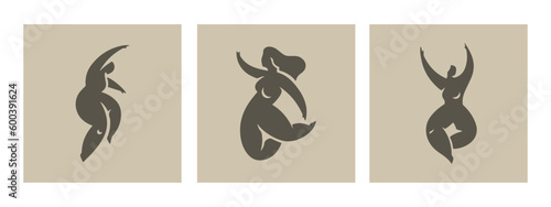 Abstract art of dance chubby female silhouettes set Matisse inspired contemporary style vector illustration