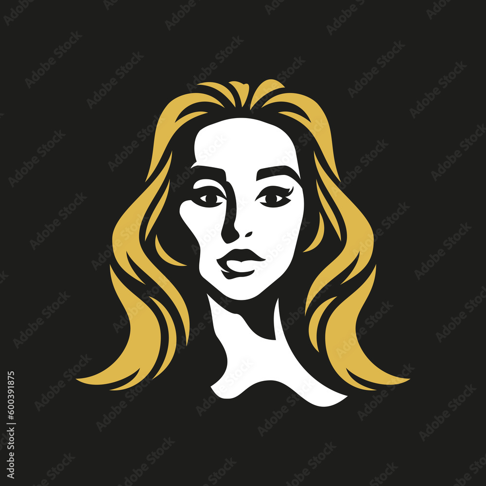 Pretty blonde woman face fashion portrait outline shadow silhouette logo brand vector flat Pretty blonde woman face fashion portrait outline shadow silhouette logo brand vector flat