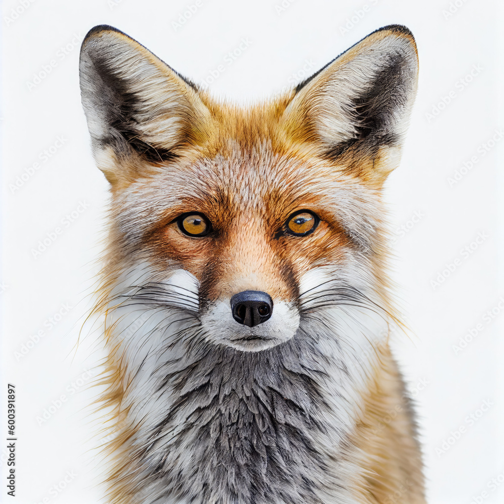 Fototapeta premium Adult Fox portrait isolated on a white background. Generative AI. 