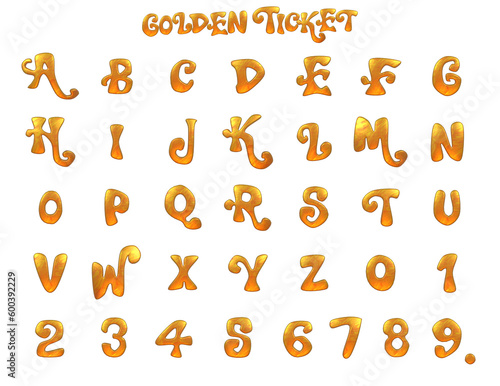 Golden ticket fun alphabet - 3d illustration photo