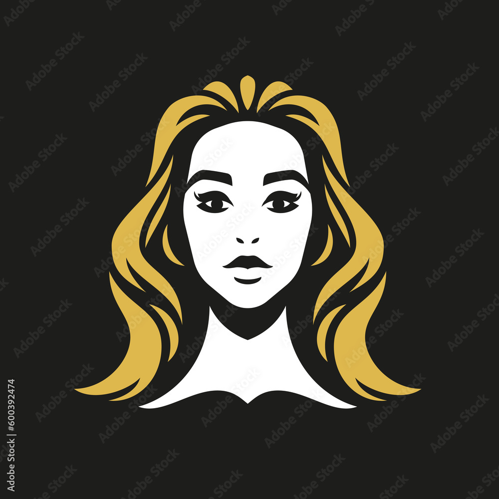 Fashion woman face golden hair style beauty portrait elegant lady silhouette logo vector flat Fashion woman face golden hair style beauty portrait elegant lady silhouette logo vector flat