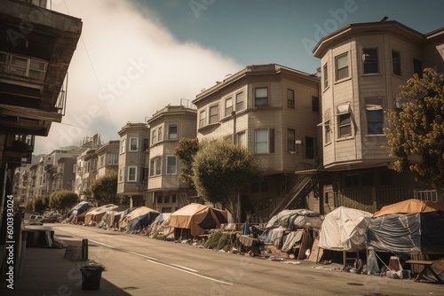 San Francisco's housing crisis results in growing homelessness problem. Generative AI photo