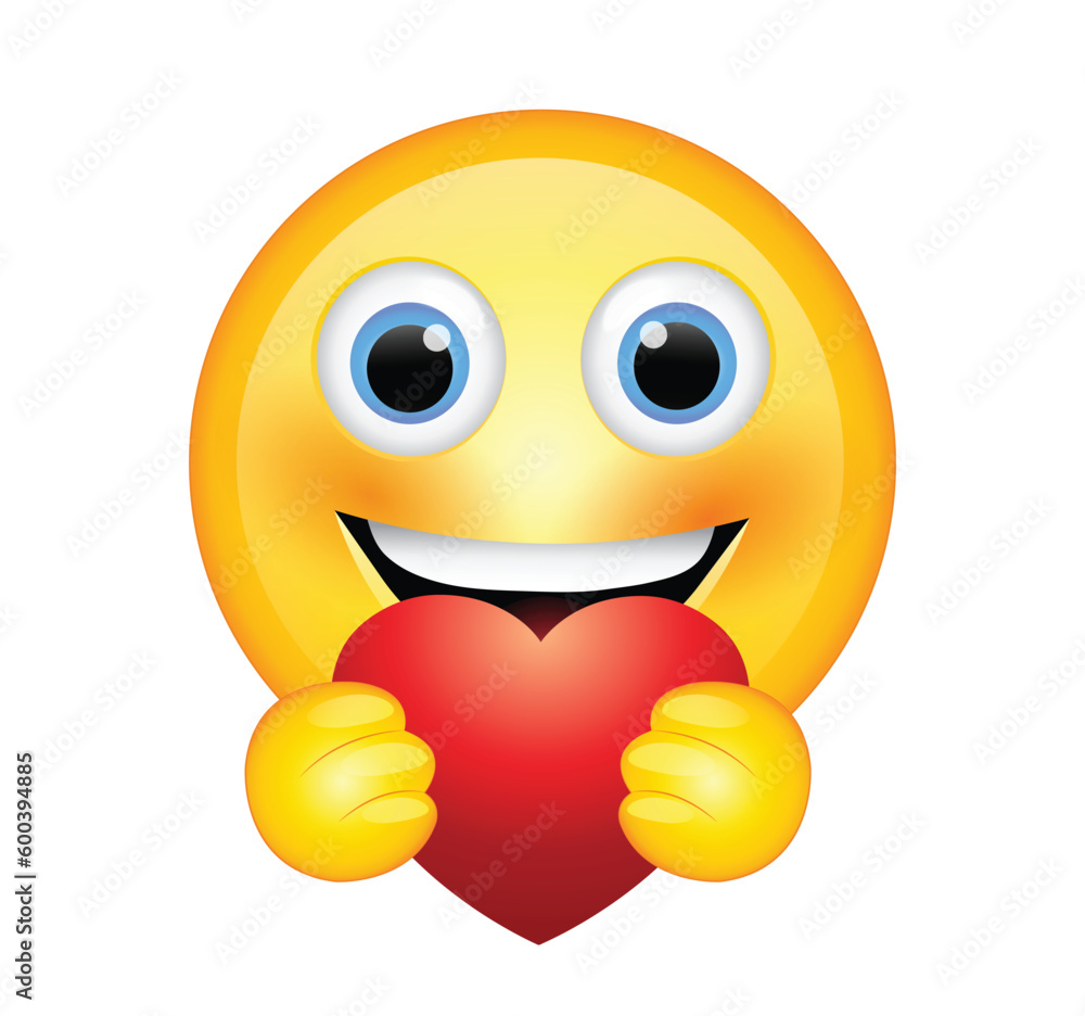 Emoticon with heart vector illustration. Emoji holding heart.  Emoji for chat, email, message and comments. 
