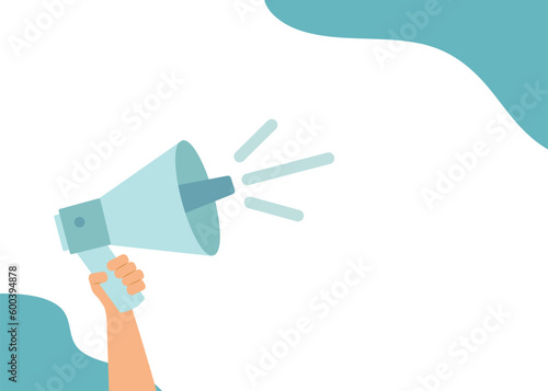 Hand holding megaphone announcement campaign