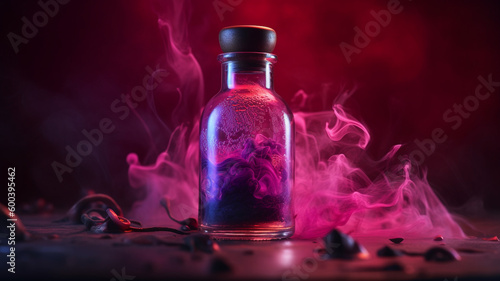 Dangerous bottle containing a love potion. Created with Generative AI.