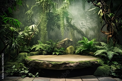 Wooden podium in the forest 