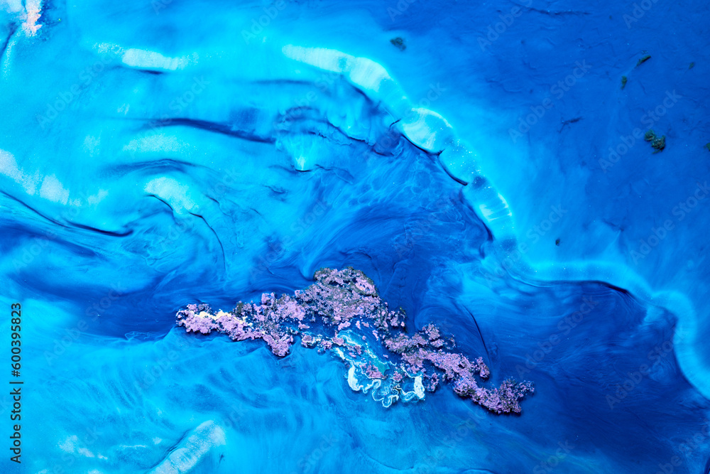 Fototapeta premium Abstract blue color background. Multicolored fluid art. Waves, splashes and blots acrylic alcohol ink, paints under water