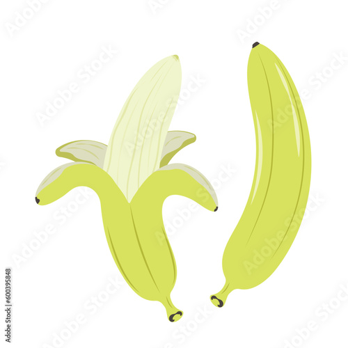 Illustration of a whole and peeled banana