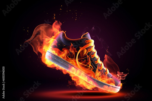 Sport shoe with flames of fire, symbolizing the intensity and passion of sports. Ai generated