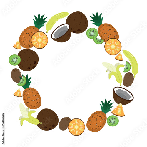 Round frame made of tropical fruits