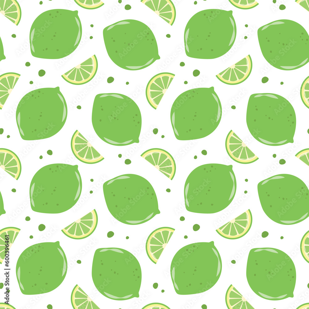 Seamless pattern with whole limes and lime wedges Seamless pattern with whole limes and lime wedges