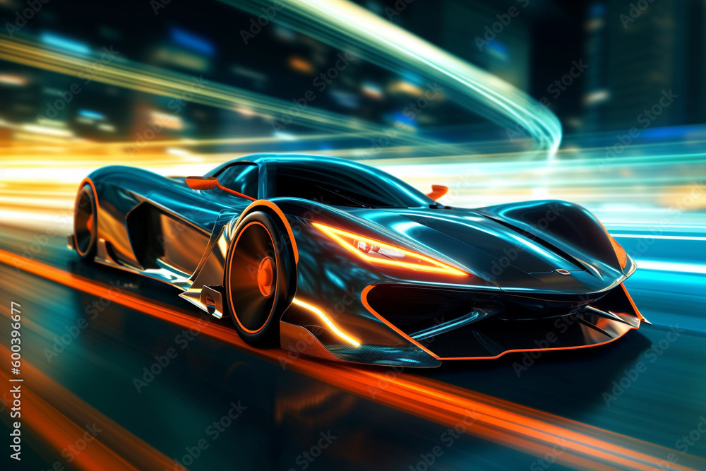 Futuristic Sport Car with Light Trails depicting speed and the beauty of modern design. Ai generated