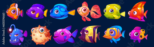 Fotografie, Obraz Set of cute vector cartoon fish for aquarium game