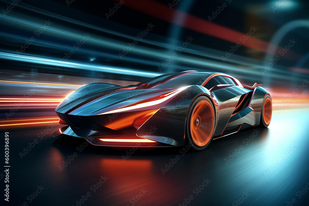 Futuristic Sport Car with Light Trails depicting speed and the beauty of modern design. Ai generated