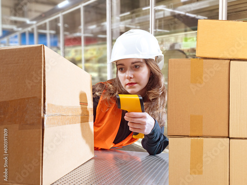 Warehouse worker woman. Sto...
