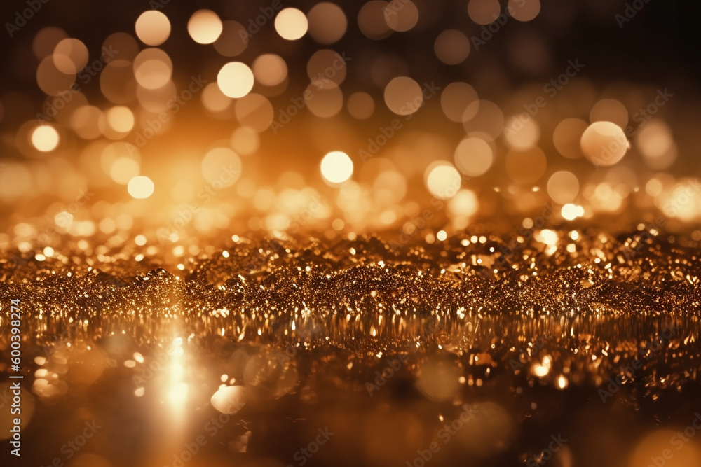 Golden background with bokeh and glitter particles, creating a dreamy and magical atmosphere. Ai generated Golden background with bokeh and glitter particles, creating a dreamy and magical atmosphere. Ai generated