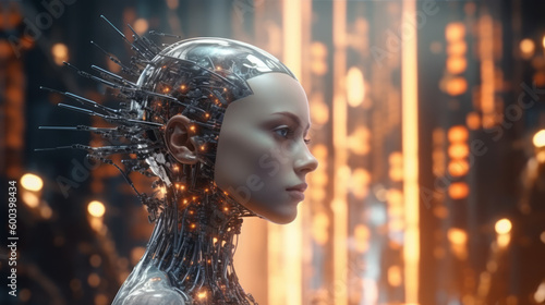 A beautiful Female Robot Android. The Future of Technology. ChatGPT and AI driven assistants. Generative AI.