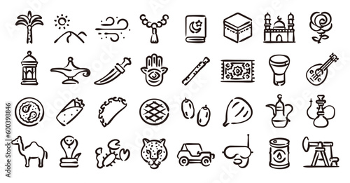 Saudi Arabia icon set (Hand-drawn line version)