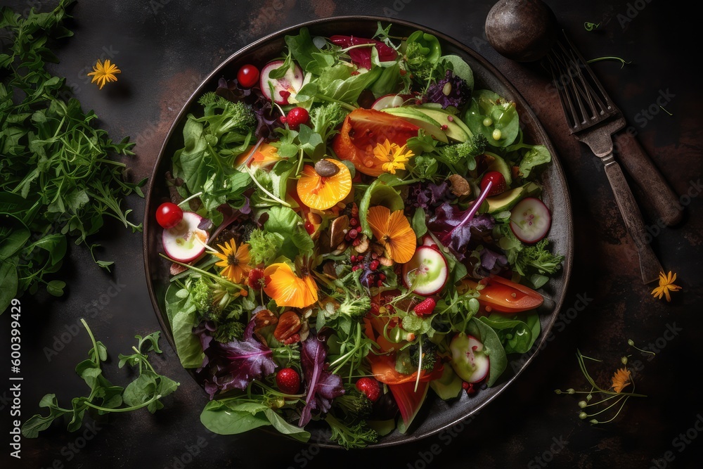 frying pan with vegetables and herbs frying pan with vegetables and herbs