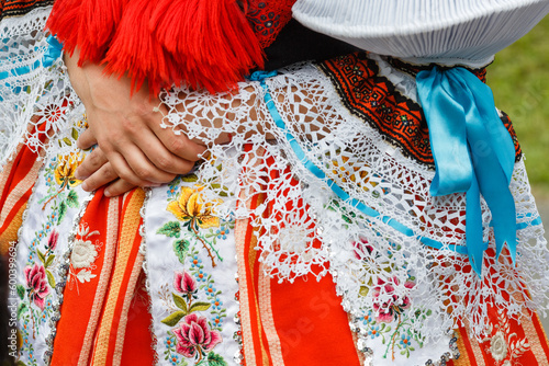 Details of costumes during traditional moravian festival in czech
