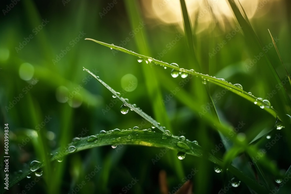 Morning Dew: A Close-up Illustration of Grass with Mountain Dew Drops. Ai generated Morning Dew: A Close-up Illustration of Grass with Mountain Dew Drops. Ai generated
