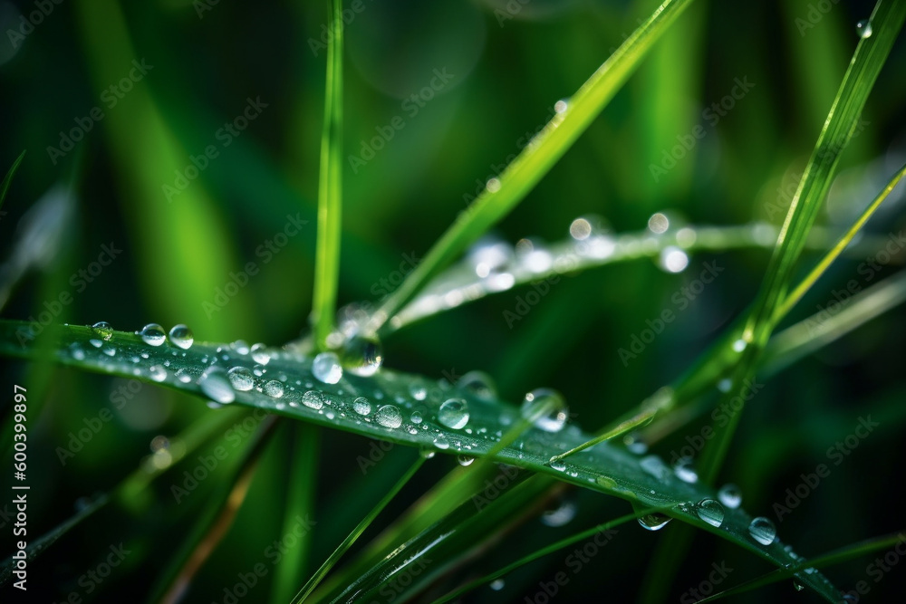 Morning Dew: A Close-up Illustration of Grass with Mountain Dew Drops. Ai generated Morning Dew: A Close-up Illustration of Grass with Mountain Dew Drops. Ai generated