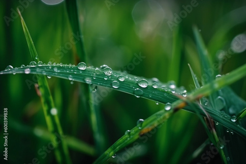 Morning Dew: A Close-up Illustration of Grass with Mountain Dew Drops. Ai generated