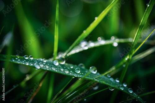 Morning Dew: A Close-up Illustration of Grass with Mountain Dew Drops. Ai generated