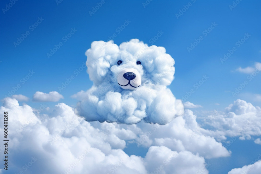 Cloud in the shape of an adorable puppy face against a clear blue sky. The image evokes a sense of playfulness and joy, as if the sky itself is smiling down on us. Ai generated Cloud in the shape of an adorable puppy face against a clear blue sky. The image evokes a sense of playfulness and joy, as if the sky itself is smiling down on us. Ai generated