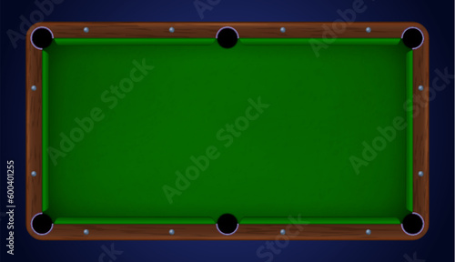 Pool table top view. Online billiard game green vector background. Cartoon american indoor sport online entertainment. Empty horizontal interface template mockup for mobile app play challenge.