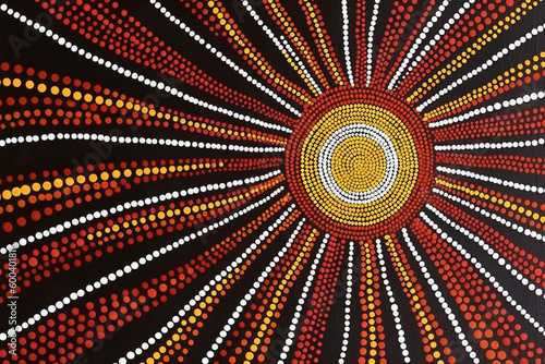 A sun in the style of an indigenous australian aboriginal dot painting. generative AI