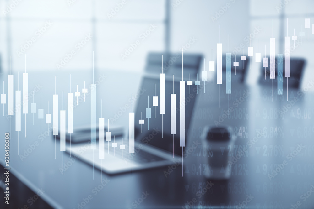 Multi exposure of abstract creative financial graph on modern computer background, forex and investment concept Multi exposure of abstract creative financial graph on modern computer background, forex and investment concept
