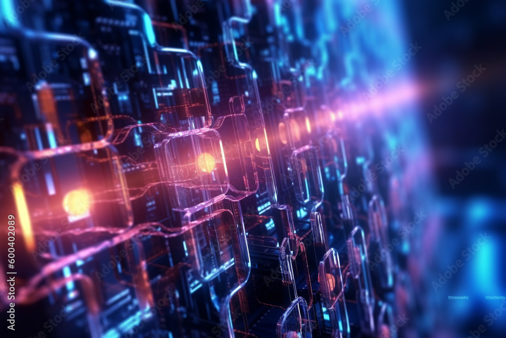 Futuristic tech background with glowing bioluminescent elements, circuitry, and microchips. Ai generated Futuristic tech background with glowing bioluminescent elements, circuitry, and microchips. Ai generated